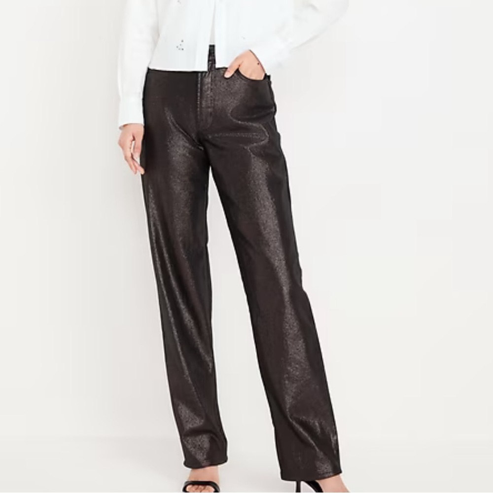 NWT Holiday or Party Denim! Black Metallic Jeans High Rise Straight Shimmer